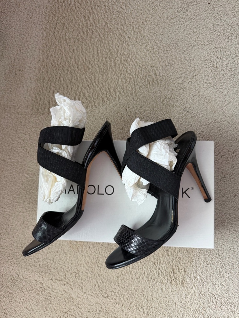 Manolo Blahnik Black Strappy Stiletto Sandals